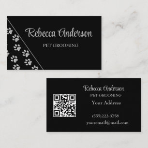 Silver Dog Paws black Background Print Pattern Bus Business Card