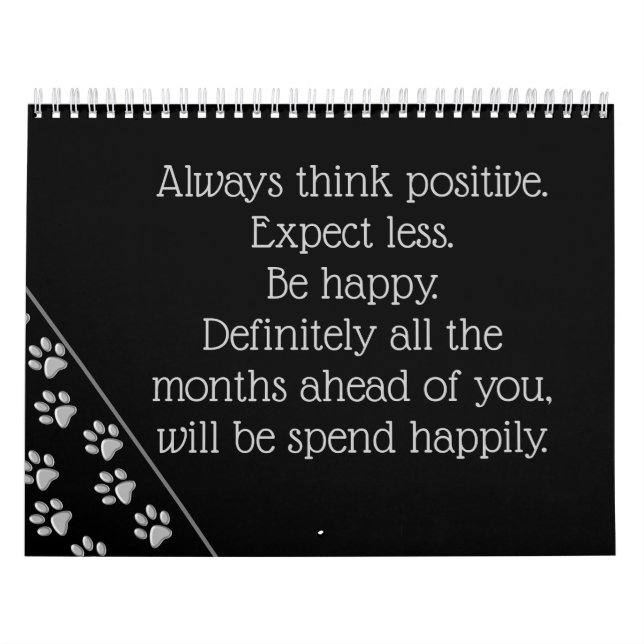 Silver Dog Paws black Background Print Pattern Cal Calendar (Cover)