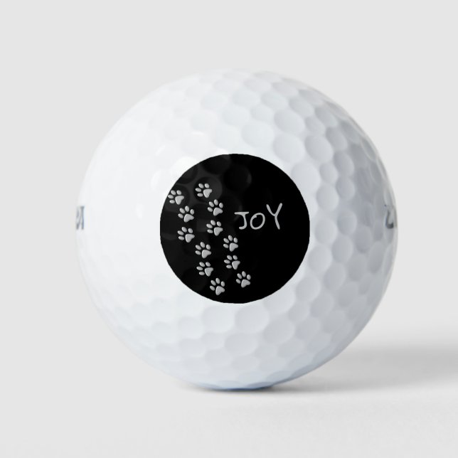 Silver Dog Paws black Background Print Pattern Golf Balls (Front)