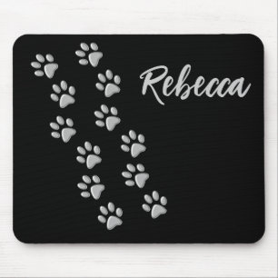 Silver Dog Paws black Background Print Pattern Mouse Pad