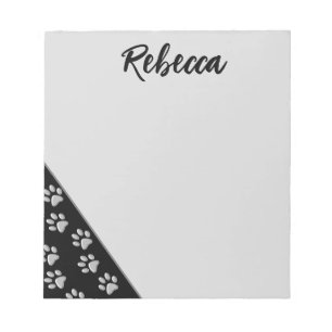 Silver Dog Paws black Background Print Pattern Notepad