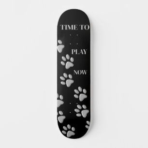 Silver Dog Paws black Background Print Pattern Skateboard