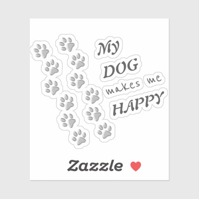 Silver Dog Paws black Background Print Pattern Sti (Sheet)