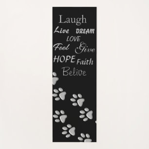 Silver Dog Paws black Background Print Pattern Yoga Mat