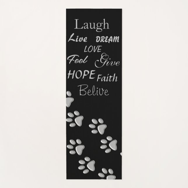 Silver Dog Paws black Background Print Pattern Yoga Mat (Front)