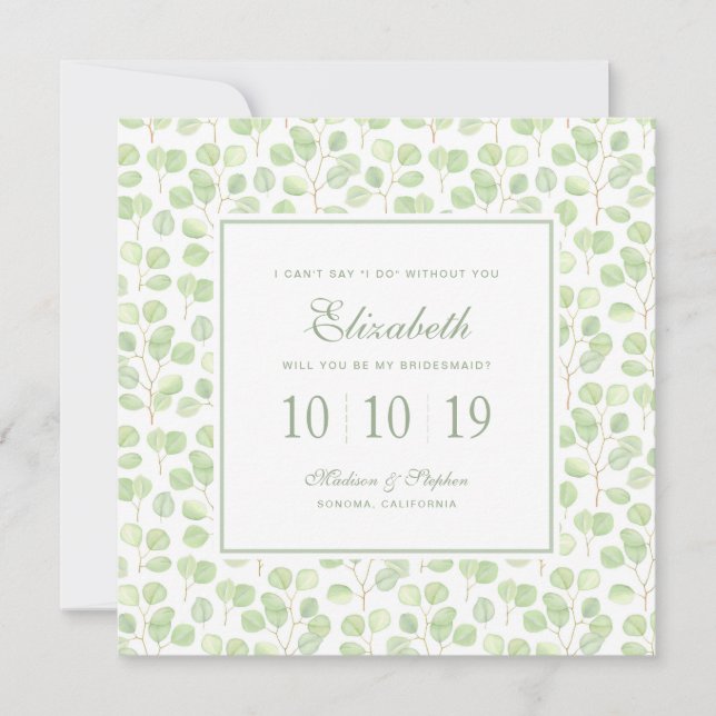 Silver Dollar Eucalyptus & Branches - Bridesmaid Invitation (Front)