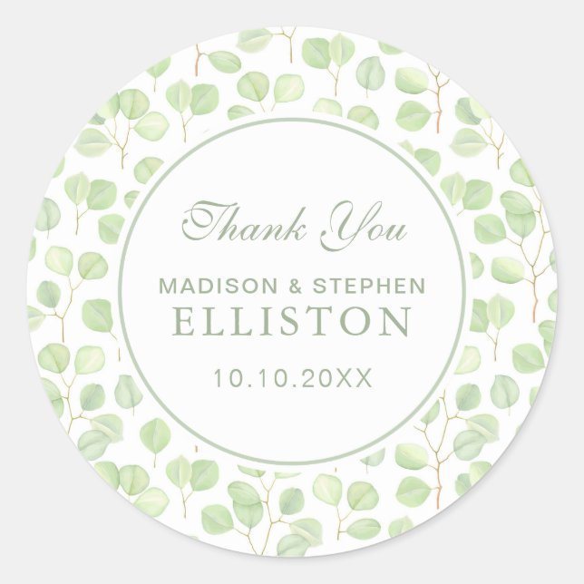 Silver Dollar Eucalyptus & Branches | Thank You Classic Round Sticker (Front)
