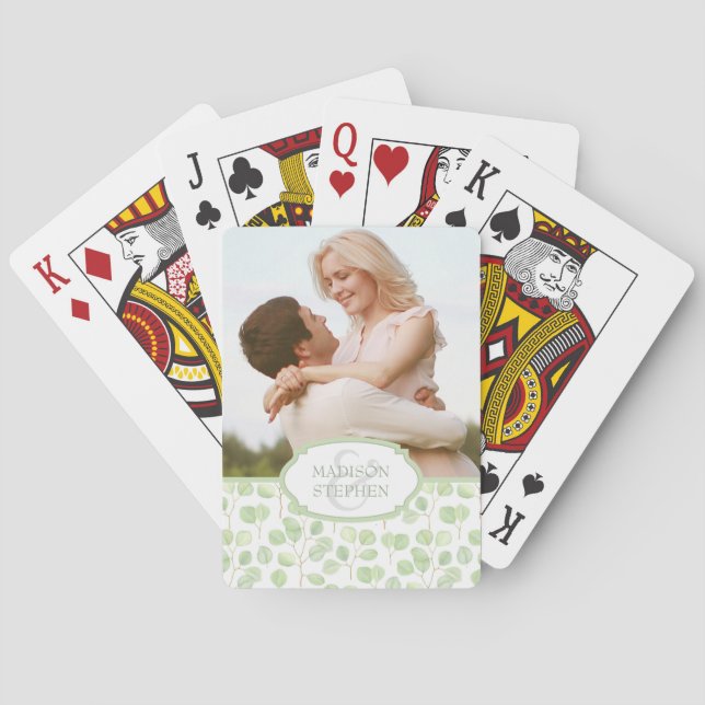 Silver Dollar Eucalyptus & Branches - Wedding Phot Playing Cards (Back)