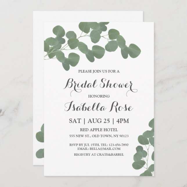 Silver Dollar Eucalyptus Bridal Shower Invitations (Front/Back)