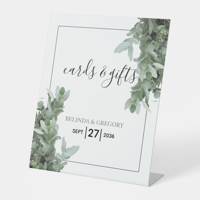 Silver Dollar Eucalyptus Wedding Cards & Gifts Pedestal Sign (Front)
