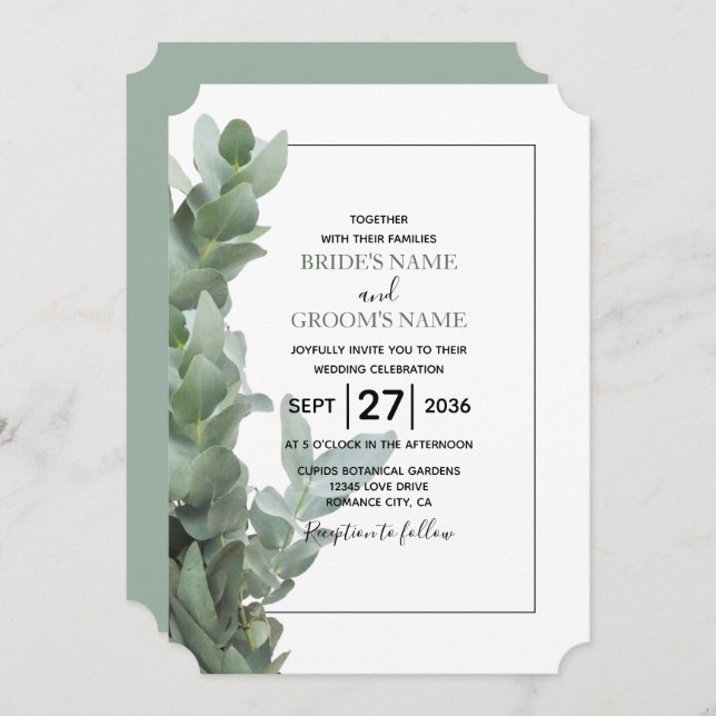 Silver Dollar Eucalyptus Wedding Invitations (Front/Back)