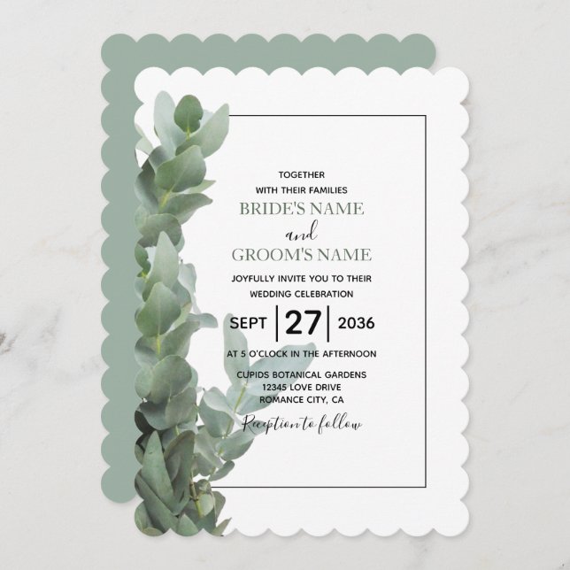 Silver Dollar Eucalyptus Wedding Invitations (Front/Back)