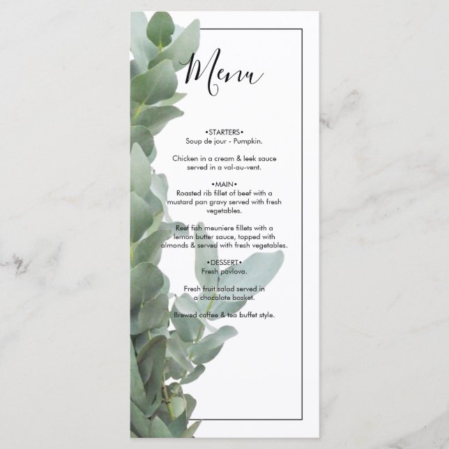 Silver Dollar Eucalyptus Wedding Menu (Front)