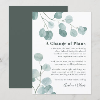 Silver Dollar Eucalyptus Wedding Postponement Invitation