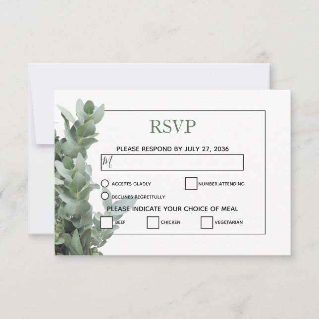 Silver Dollar Eucalyptus Wedding RSVP Cards (Front)