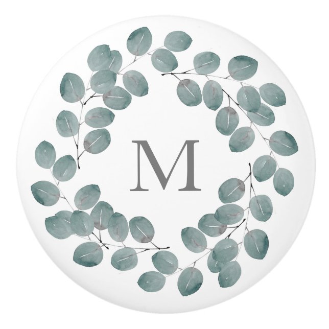 Silver Dollar Eucalyptus Wreath Ceramic Knob (Front)