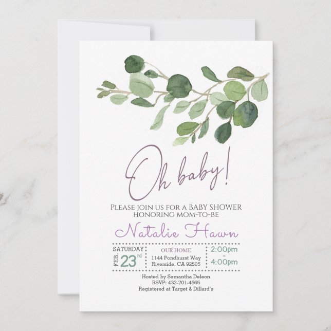 silver dollar tree baby shower invitation (Front)