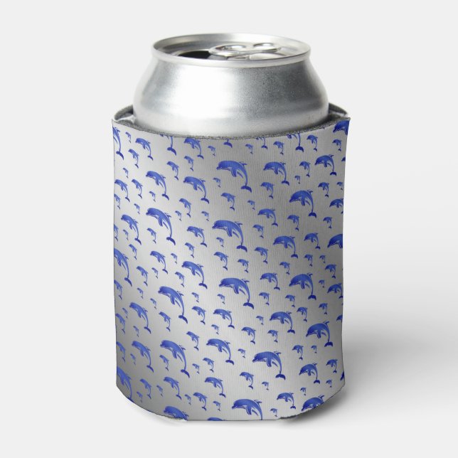 silver,dolphin, fish, nature, aquatic, design, can cooler (Can Front)