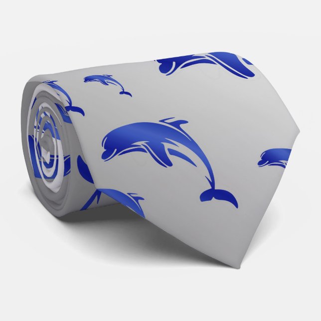 silver,dolphin, fish, nature, aquatic, design, tie (Rolled)
