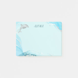 Silver Dolphin Turquoise Ink Coastal Aloha Custom Post-it Notes