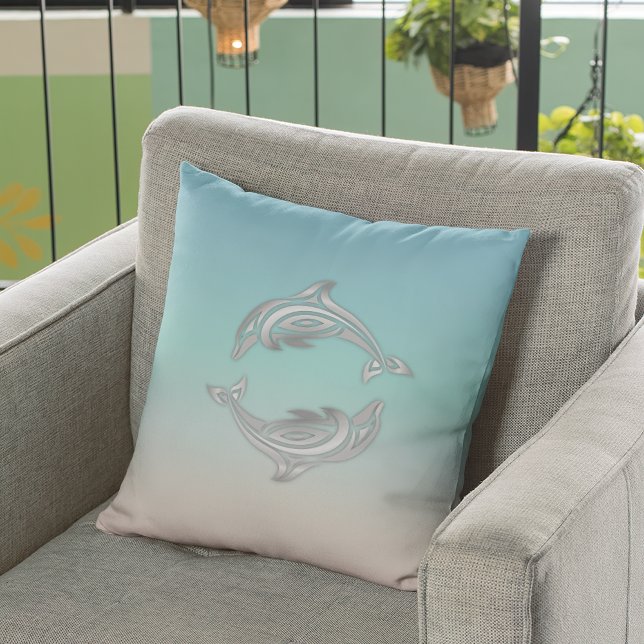 Silver  Dolphin Turquoise Modern Maritime Cushion (Creator Uploaded)