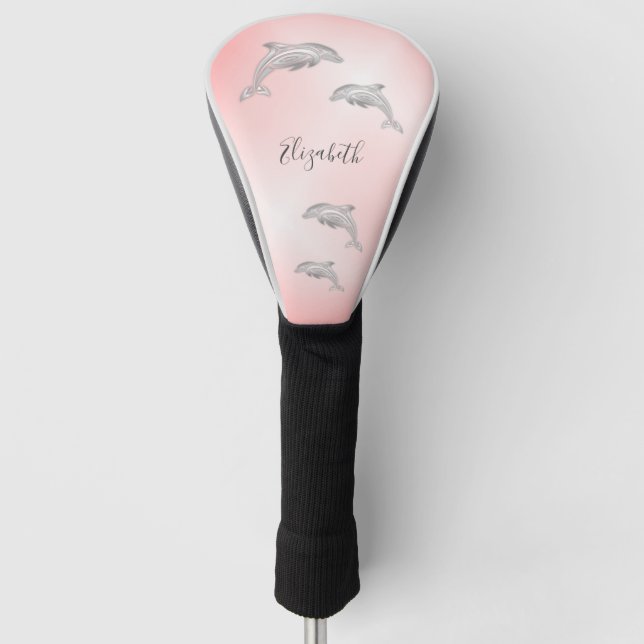 Silver Dolphins Girly Add Name  Golf Head Cover (Front)