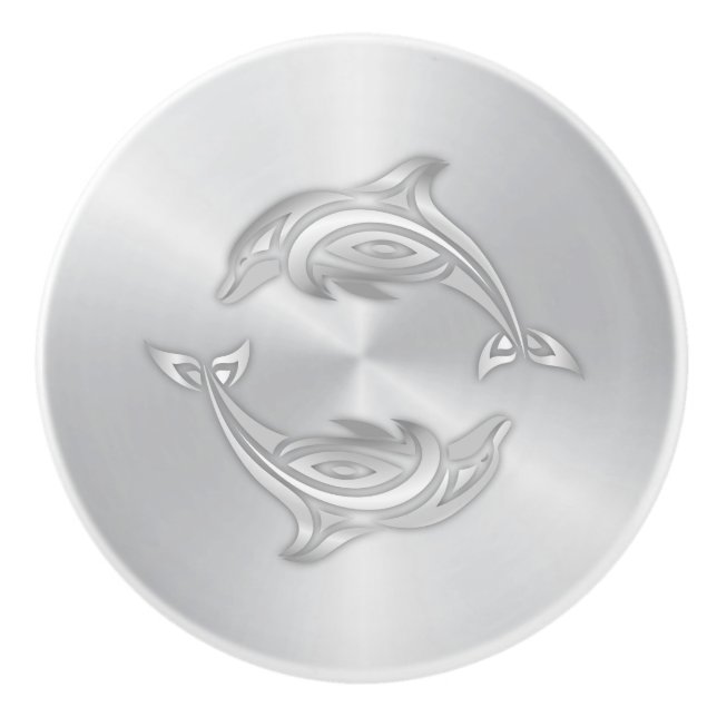 Silver Dolphins Monogram Coastal  Ceramic Knob (Front)