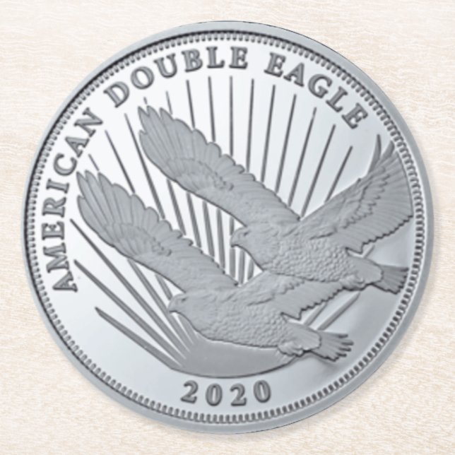 SILVER DOUBLE EAGLE COIN ROUND PAPER COASTER (Front)