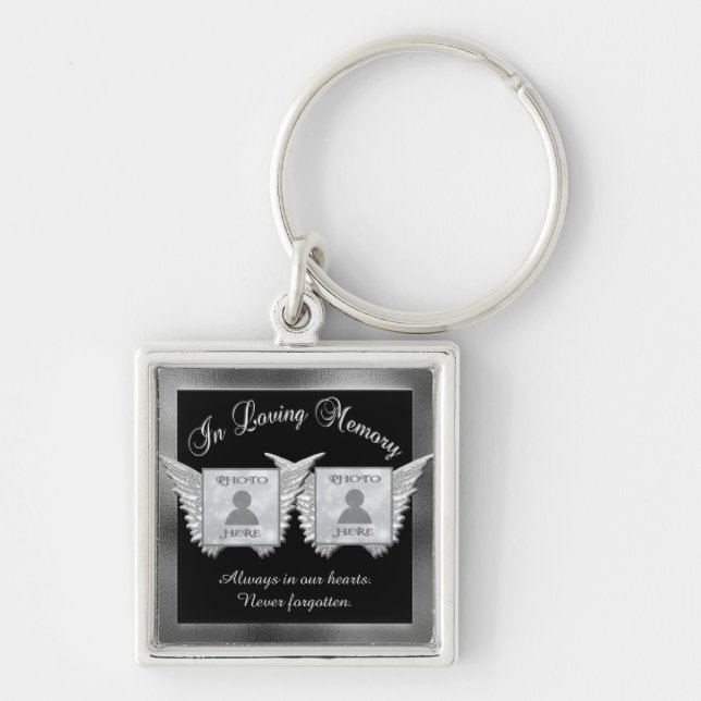 Silver Double Memorial Add Photos Keepsake Key Ring (Front)
