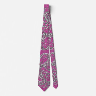 Silver Dragon on Magenta Pink Leather Texture Tie