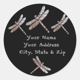 Silver Dragonflies on Black address stickers