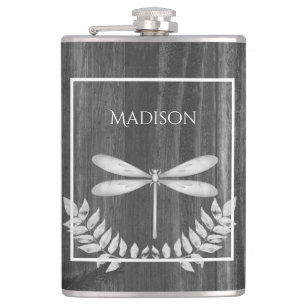 Silver Dragonfly Rustic Flask