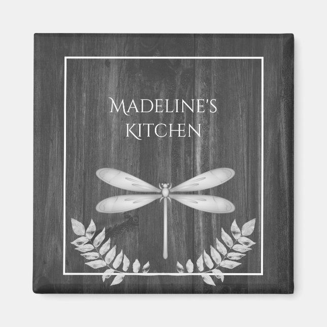Silver Dragonfly Rustic Magnet (Front)
