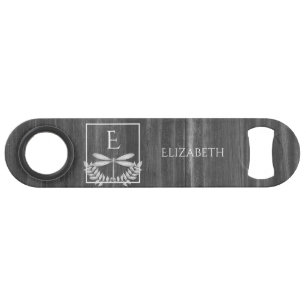 Silver Dragonfly Rustic Personalised Bar Key