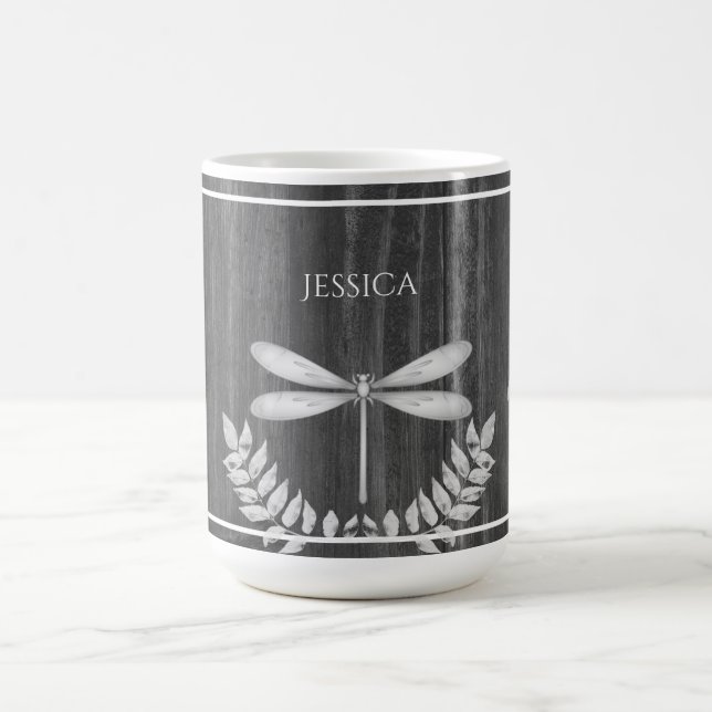 Silver Dragonfly Rustic Personalised Coffee Mug (Center)