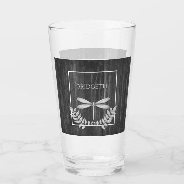 Silver Dragonfly Rustic Personalised Glass (Front)