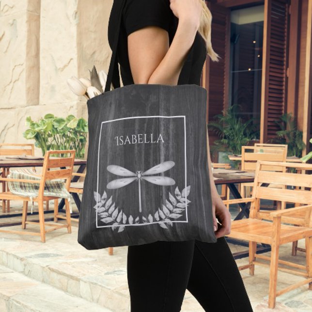 Silver Dragonfly Rustic Personalised Tote Bag (Silver Dragonfly Rustic Personalized Tote Bag)
