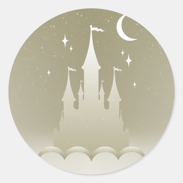 Silver Dreamy Castle In The Clouds Starry Moon Sky Classic Round Sticker (Front)