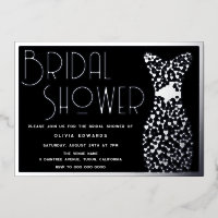 Silver Dress Black Bridal Shower Foil Invitation