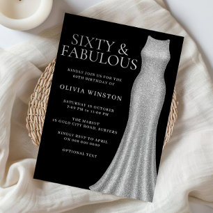 Silver Dress Black Sixty & Fabulous 60th Birthday Invitation