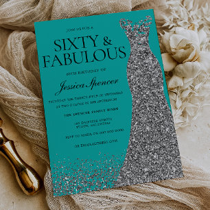 Silver Dress Elegance 60 & Fabulous! 60th Birthday Invitation