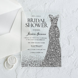 Silver Dress Elegance Bridal Shower Acrylic Invitations