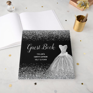 Silver Dress Faux Glitter Sweet 16 Guest Book