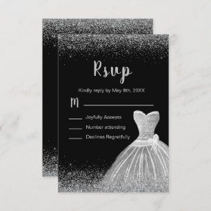 Silver Dress Faux Glitter Sweet 16  RSVP Card