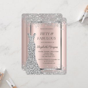 Silver Dress Glitter Confetti Rose Gold 50th  Invitation
