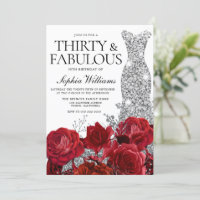 Silver Dress Gown Red Roses 30th Birthday Party