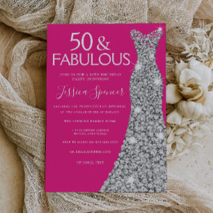 Silver Dress Pink 50 & Fabulous 50th Birthday Invitation