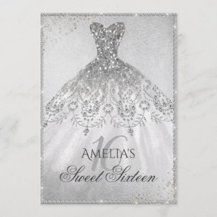 Silver Dress Sparkle Sweet Sixteen Invitation