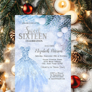 Silver Dress Winter Wonderland Sweet 16 Party  Invitation