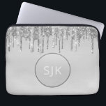 Silver Dripping Glitter Girly Monogrammed Laptop Sleeve<br><div class="desc">Girly Silver Faux Dripping Glitter and Sparkle Elegant Monogram Laptop Computer Case. This monogrammed case can be customised to include your initial and first name.</div>